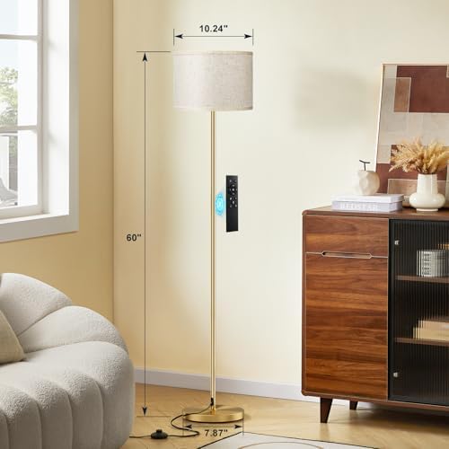 Ambimall 60'' Modern Floor Lamp with Remote, Tall Lamps for Living Room, Bedroom, Office, Dining Room, Beige Shade with