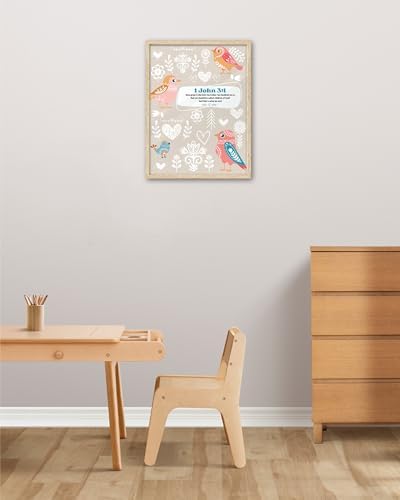 KensTro 12x16 Oak Framed 1 John 3:1 Christian Bird Wall Art