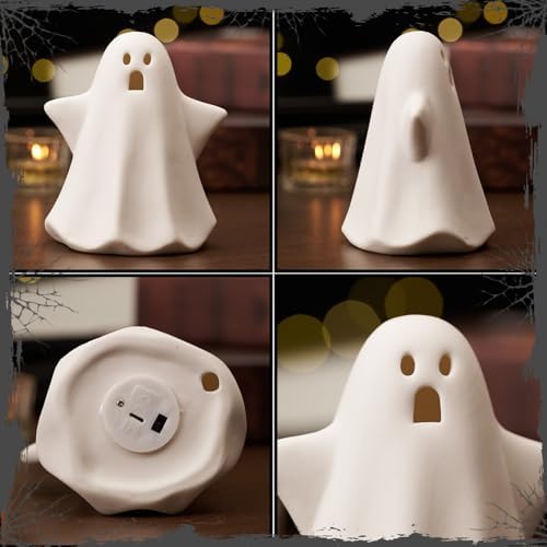 DN DECONATION Light Up Ghost Halloween Decor, 5" Cute for Halloween Table