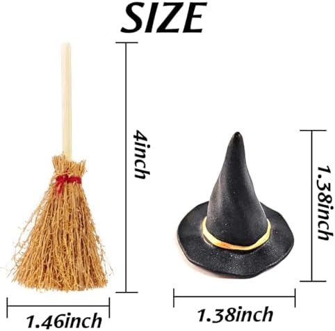 GXXMEI 50PCS/set Mini Witch Hat with Mini Broom Miniature Straw Brooms with Red Rope Plastic Witch Hats and Brooms for Halloween for Halloween Party Craft Witches Decoration Accessory