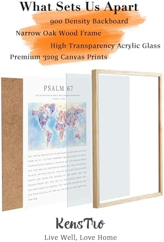 KensTro 12x16 Oak Framed Psalm 67 Christian World Map Wall Art