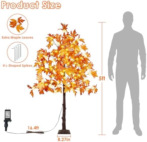 5FT Lighted Maple Tree 100 LED Artificial Fall Tree for Home Decorations