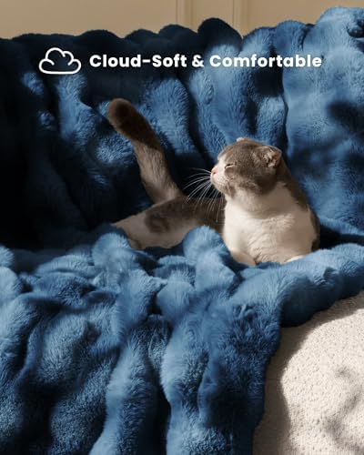 Ultra Soft Cozy Faux Fur Throw Blanket, Fuzzy Plush Thick Bubble Blanket, Oversize Luxury Fluffy Blanket for Couch