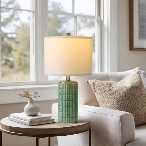 PoKat 20.75" Small Modern Ceramic Table Lamps Set of 2 for Bedroom, Green Bedside Lamps for Night Stands, Farmhouse