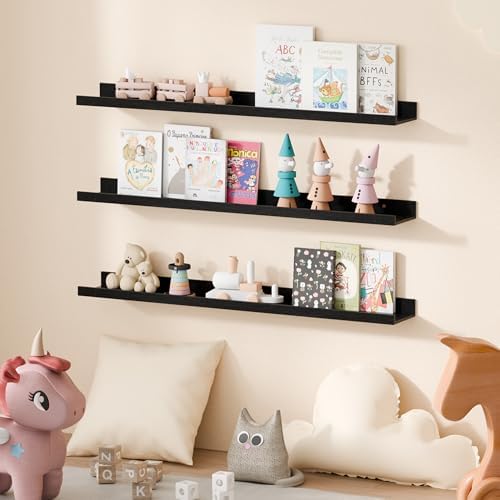 upsimples Floating Shelves for Wall Decor and Storage, Black, 6Pcs 35.5''