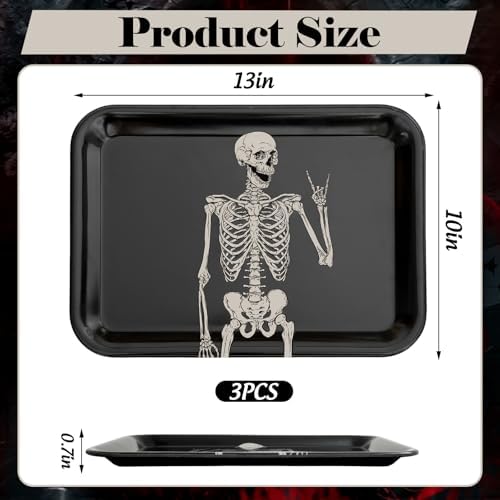 Whaline 3Pcs Halloween Serving Trays Black Skeleton Plastic Platter Serving Dishes Reusable Trays for Party Sharing Snack Fruit Dessert Supplies, 10 x 13 Inch