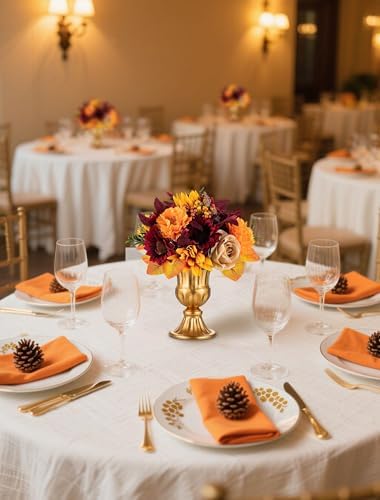 BLOSMON Fall Flowers Ball Centerpieces for Table, 6 Pcs, Red and Orange