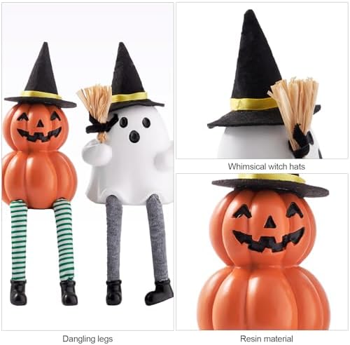 WDS WONDROUS Halloween Decoration-2 Pack Ghost Figurine & Pumpkin Statues