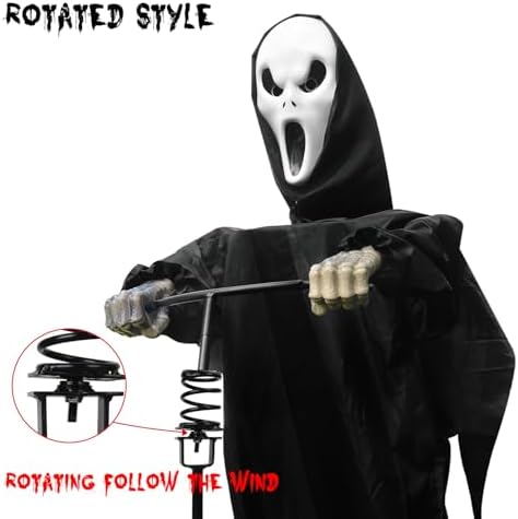 LarpGears Halloween Scarecrow Ghost Outdoor Decorations, 7.5Ft Halloween Rotatable Flying Ghost Home Decoration for Outdoor Garden, Porch, Yard