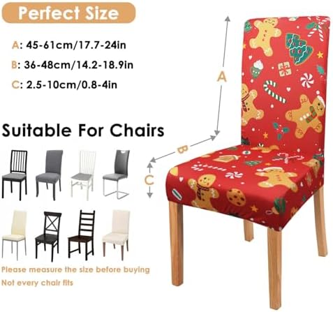 Red Christmas Chair Covers Set of 4,Winter Gingerbread Christmas Tree Snowflake Chair Protectors,Elastic Removable Washable Dining Chair Covers for Winter Christmas Kitchen Dining Room Holiday Decor