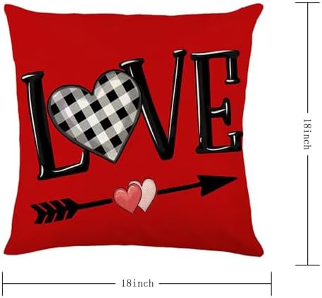 Valentines Day Decorations-Throw Pillow Covers 18x18 in set of 4,Valentine Linen Pillow Case with Red Buffalo Plaid Heart Love Truck for Large Couch Sofa Home Inside Outside Holiday Party Decor