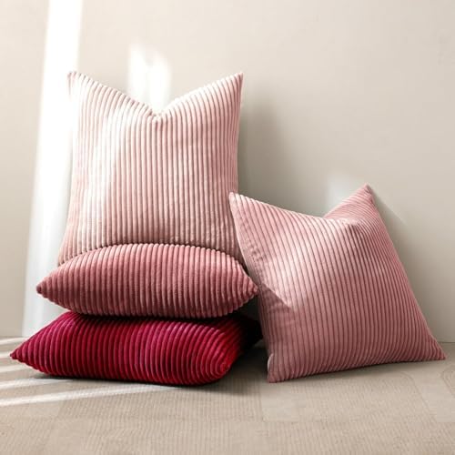 MIULEE Soft Corduroy Decorative Throw Pillow Covers Pink Series 20x20