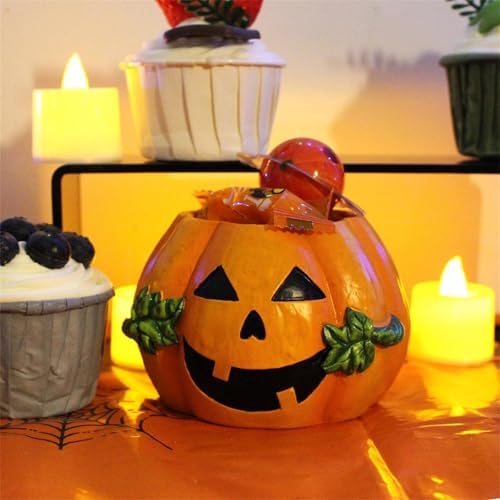 JOYO Halloween Planter Pot Decor - Skeleton Flower Planter Pot,Pumpkin Bucket Vase,Cute Skull Bucket Vase,Skull Candy Bowl Gothic Ornaments for Home Indoor Outdoor Garden (Pumpkin)