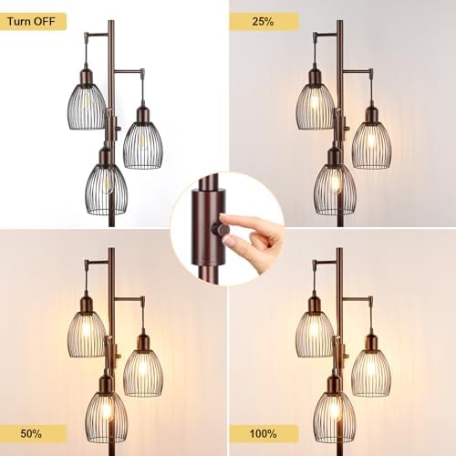 Dimmable Floor Lamp, 3 x 800LM LED Edison Bulbs Included, Farmhouse Industrial Floor Lamp Standing Lamp with Elegant