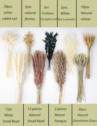 Dried Flowers Bouquet / White / Set of 126