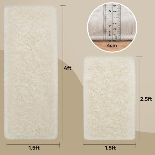 Ophanie Small Rug Washable Non Slip Throw Bedside Area Rugs, Fluffy Soft Mini Bedroom Carpet, 1.5x2.5 and 1.5x4 Rug
