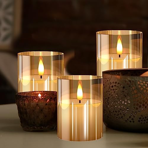 Tyawon Glass Battery Operated LED Flameless Candles with Remote and Timer, Real Wax Candles Warm Color Flickering Light