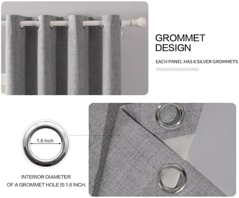 MIULEE 100% Blackout Linen Curtains for Bedroom 52x84 Inches Grey