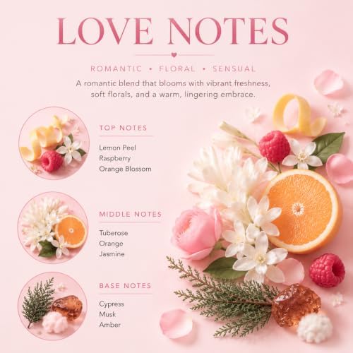 Airkeep Reed Diffuser Set,3.38 fl oz (100 ml) - Love Notes Oil Diffusers with 8 Reed Sticks, Home Fragrance Reed