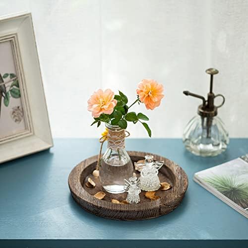 Hanobe Round Wood Candle Holder Trays, Small Coffee Table Centerpiece, 7.8"