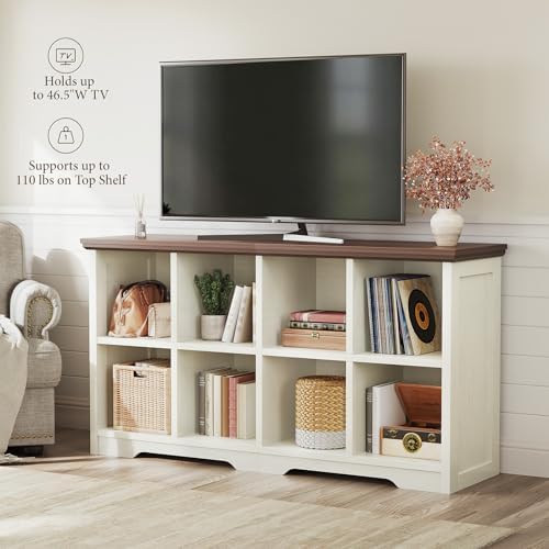 OffiGo 8 Cube Organizer Bookcase, Cube Shelf with Storage, Walnut + White