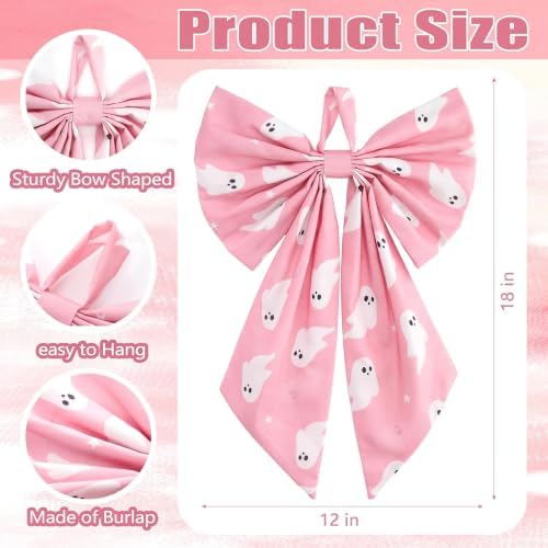 Suncalla 2 Pcs Pink Halloween Ghost Wreath Bows 18'' x 12''