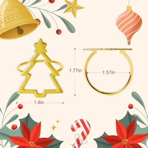 Christmas Napkin Rings Set of 12, Gold Christmas Tree Napkin Holder Rings with Hollow Tree Designe for Xmas Party Family Gatherings Home Kitchen Dinner Table Setting