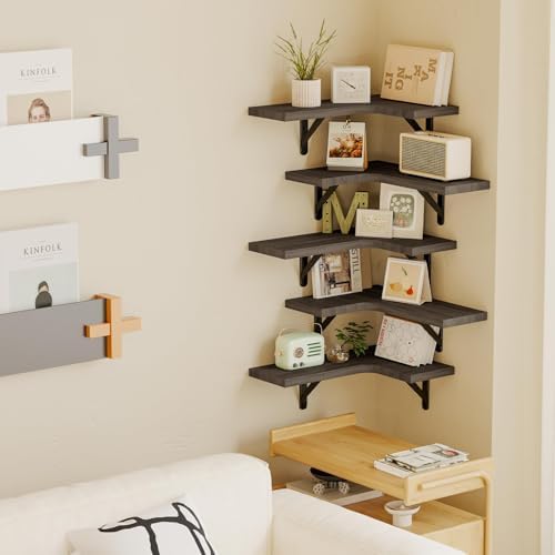 Fixwal Conner Shelves Wall Mounted for Decor, Weathered Grey Set of 5