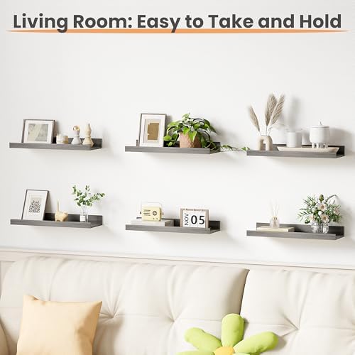 upsimples Floating Shelves for Wall Decor and Storage, Grey, 6Pcs 15.7''