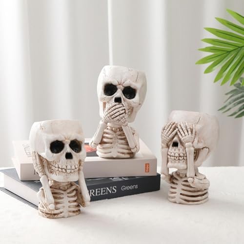 JOYO Halloween Planter Pot Decor - Skeleton Flower Planter Pot,Pumpkin Bucket Vase,Cute Skull Bucket Vase,Skull Candy Bowl Gothic Ornaments for Home Indoor Outdoor Garden (02 Cute Skull)