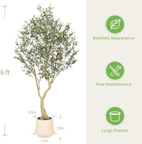 Realead 6ft Artificial Olive Tree with Tall Exquisite Planter