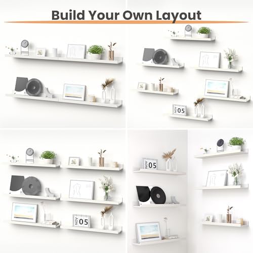 upsimples Floating Shelves for Wall Decor and Storage, White, 6Pcs 23.6''