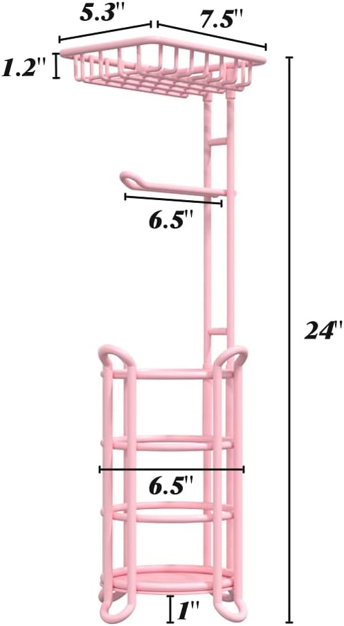 Pink Toilet Paper Holder Stand Tissue Holder for Bathroom Floor Standing Toilet Roll Dispenser Storage 4 Reserve Mega