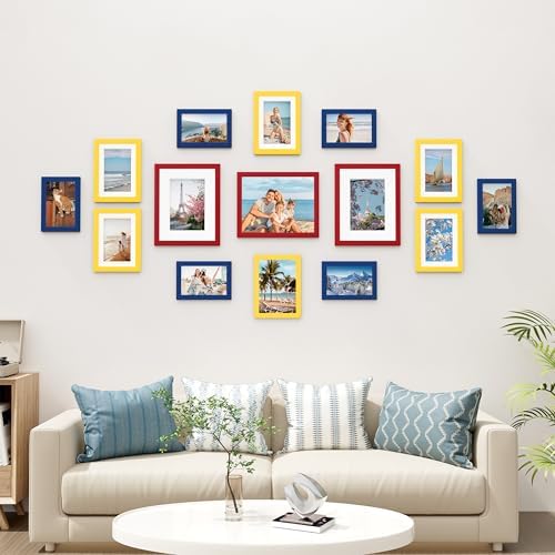 Vittanly 15 Pack Gallery Wall Frame Set, Red, Yellow, Blue