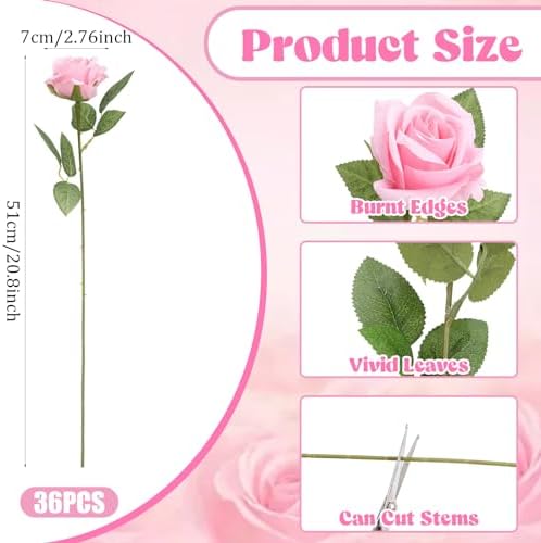 36 Pcs Silk Pink Rose Bouquet Bridal Artificial Flowers Mother Day