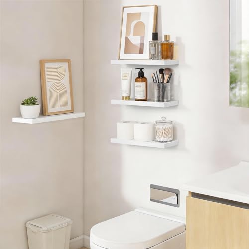 BAYKA White Floating Shelves 15.7in, Set of 4, Wall Mount Rustic Wood Shelf