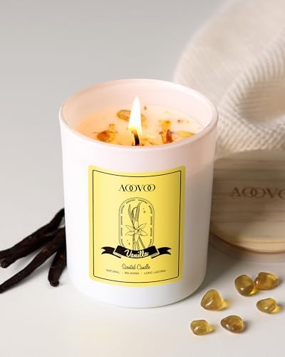 AOOVOO Vanilla Scented Candles for Women - Aromatherapy Candle with Crystals Inside, 7oz Soy Candles for Home Scented