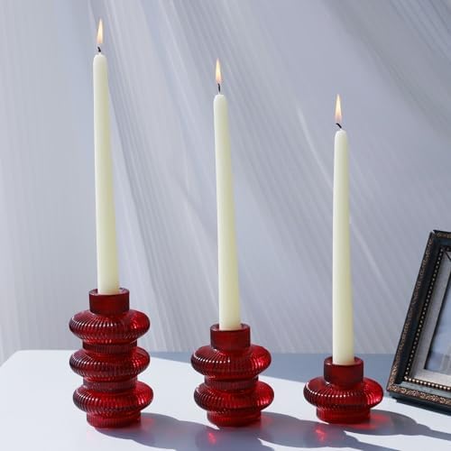 VOHO 12pcs Red Glass Taper Candle Holders for Table Centerpiece Wedding