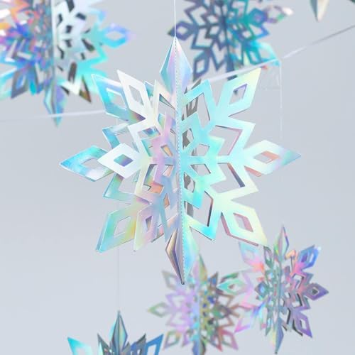 Paper Christmas Snowflake Hanging Decorations Indoor, Iridescent, 15Pcs