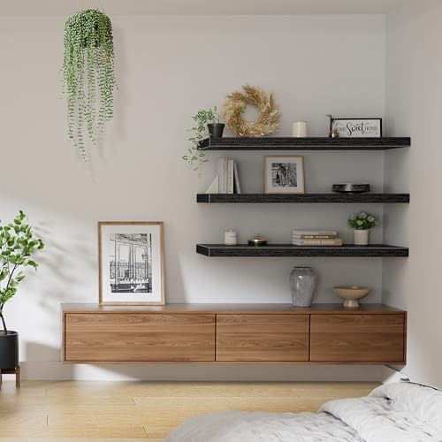 QEEIG 12" Deep Floating Shelves for Wall (Black, Set of 3, 35.4" x 12")