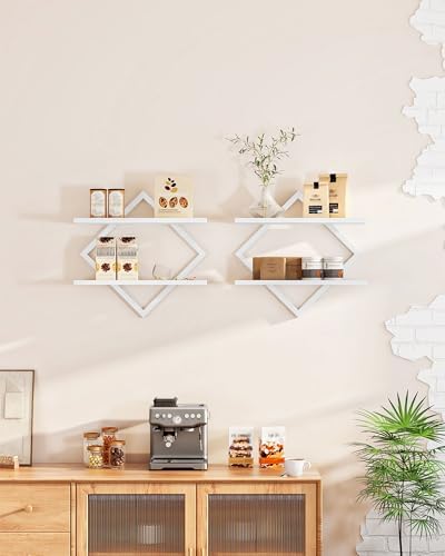 CHOEZON Floating Shelves, Set of 2 Wall Shelves, 2-Tier Hanging Shelves, Wall Shelf Set of 2, for Living Room, Bedroom
