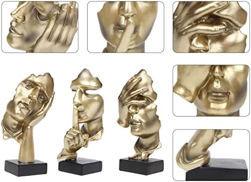 prosfalt 3 Pcs Thinker Statue, Silence is Gold Abstract Art Figurine, No Hear No See No Speak Modern Home Resin