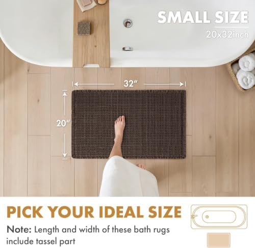 MIULEE Set of 2 Waffle Bathroom Rugs Boho Bath Mat Chocolate 20x32 Inch
