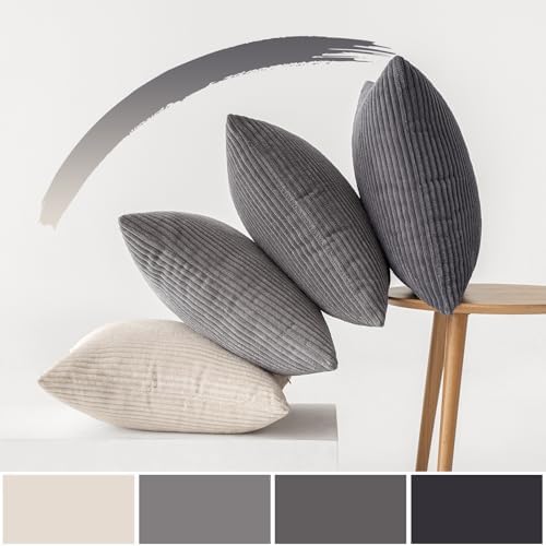 MIULEE Soft Corduroy Decorative Throw Pillow Covers Neutral Grey 20x20