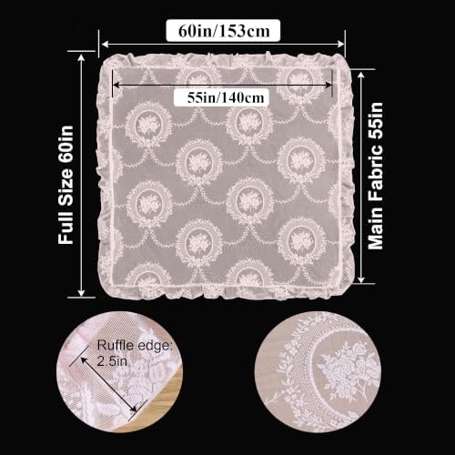 Pink Floral Lace Square Tablecloth 55”x55” Vintage Table Cloth