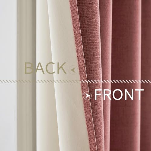 MIULEE 100% Blackout Linen Curtains for Bedroom 52x54 Inches Dusty Rose