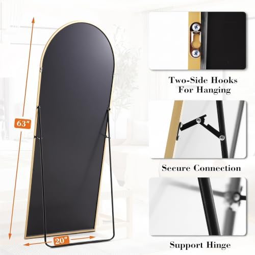 DUMOS 63"x20" Arched Full Length Floor Mirror, Full Body Mirror with Stand