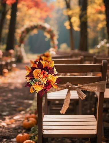 BLOSMON Fall Flowers Ball Centerpieces for Table, 6 Pcs, Red and Orange