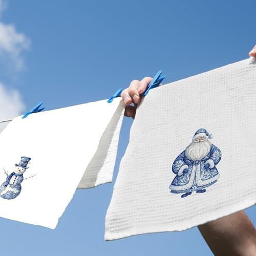 XPH Chinoiserie Christmas Kitchen Dish Towels Set of 2, Santa Gifts for Women, Winter Blue and White Chinoiserie Christmas Santa Claus Snowman Hand Towels Kitchen Tea Towel Decorations, 16x24inch