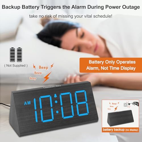 DreamSky Wooden Digital Alarm Clock for Bedrooms with Large Numbers
